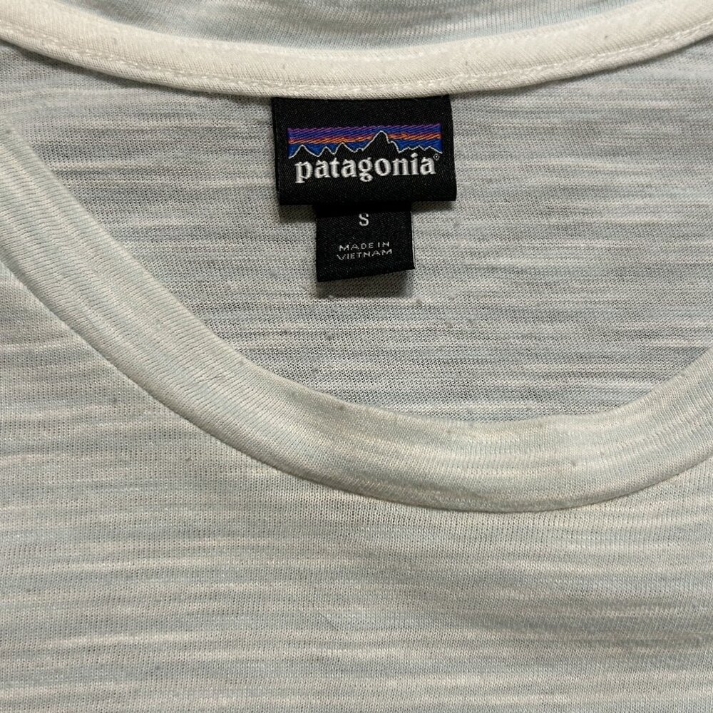 Patagonia Small Mainstay 3/4 Sleeve Top White Blue Stripe Outdoors Hiking Casual - Picture 5 of 9